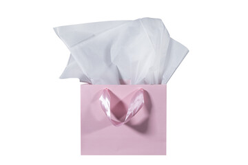 Craft paper gift bag with tissue paper isolated on a white background