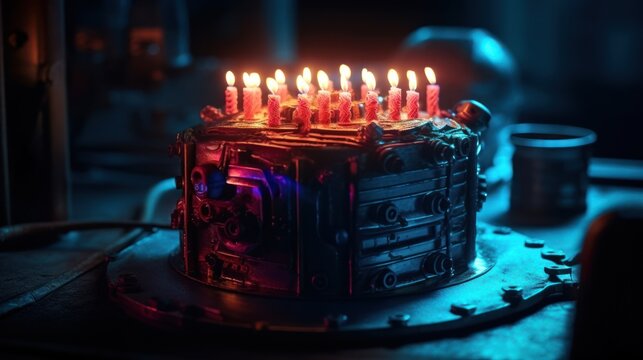Scary cyberpunk Cakes with Candles , good for halloween birthdays or related themes