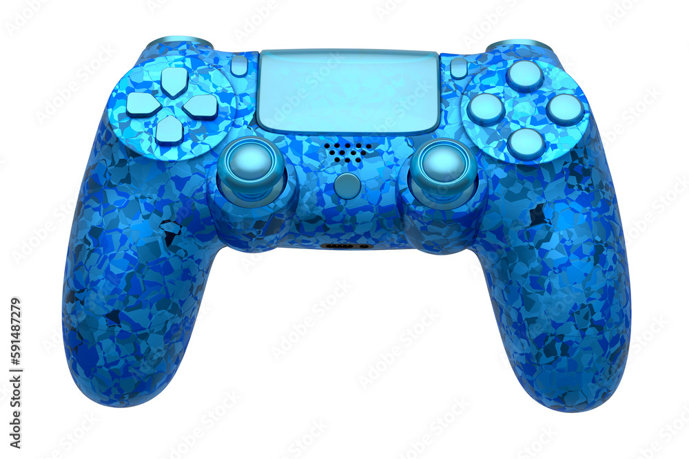 Poster realistic video game joystick with mosaic seamless pattern on white background