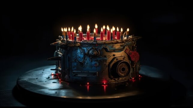 Scary cyberpunk Cakes with Candles , good for halloween birthdays or related themes