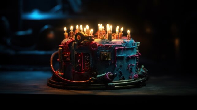 Scary cyberpunk Cakes with Candles , good for halloween birthdays or related themes