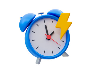 3d minimal quick time concept. urgent work. fast service. alarm clock with thunder icon. 3d illustration. - obrazy, fototapety, plakaty