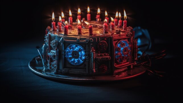 Scary cyberpunk Cakes with Candles , good for halloween birthdays or related themes