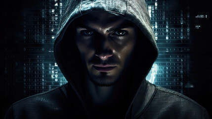 Cracking the Code: A Hacker in Front of Binary Numbers for Your Technology Needs. Ai Generative.