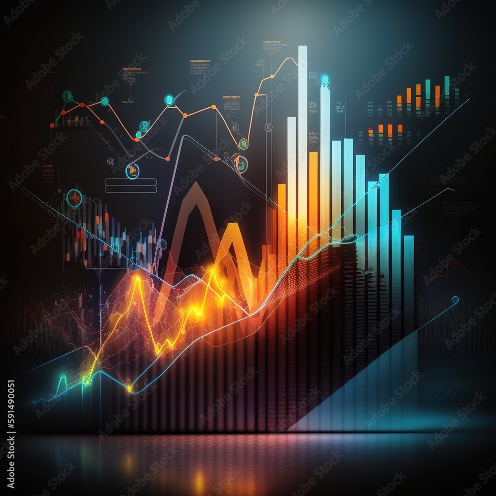 Poster graph and up arrow for trader analysis business stock market chart concept. generative ai