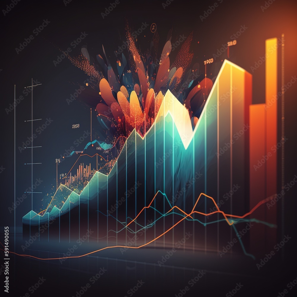 Poster graph and up arrow for trader analysis business stock market chart concept. generative ai