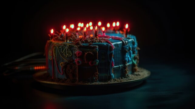 Scary cyberpunk Cakes with Candles , good for halloween birthdays or related themes
