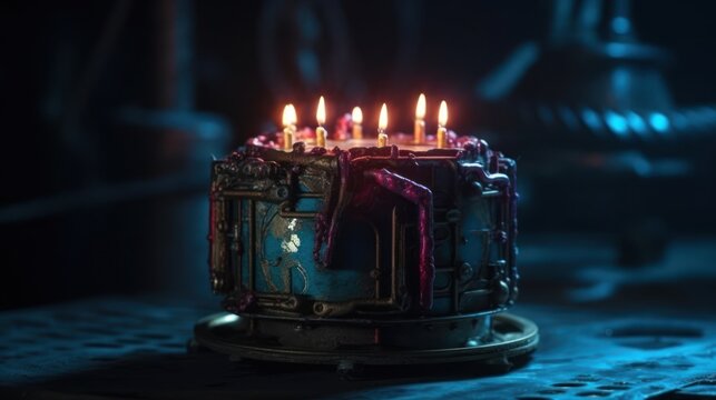 Scary cyberpunk Cakes with Candles , good for halloween birthdays or related themes