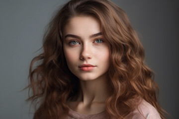 Fototapeta premium close-up portrait of a beautiful woman with brown hair. Generative AI
