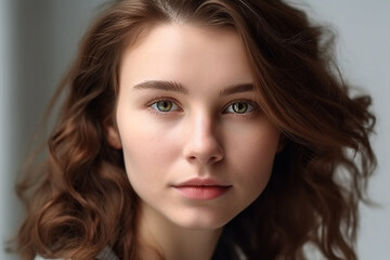 Naklejka premium close-up portrait of a beautiful woman with brown hair. Generative AI