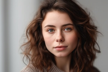 Fototapeta premium close-up portrait of a beautiful woman with brown hair. Generative AI
