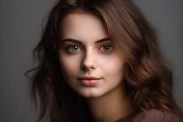 Fototapeta premium close-up portrait of a beautiful woman with brown hair. Generative AI