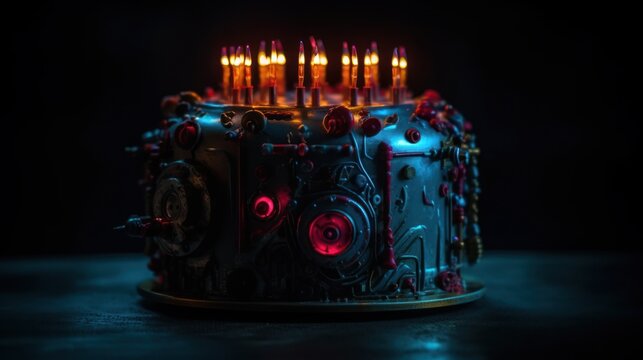 Scary cyberpunk Cakes with Candles , good for halloween birthdays or related themes