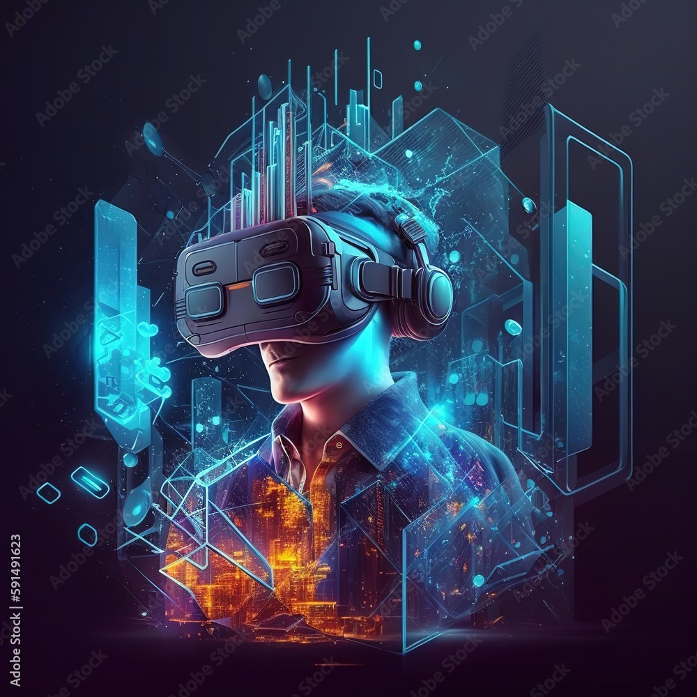 Poster metaverse and blockchain technology concepts. experiences of metaverse virtual digital technology bu
