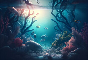 Fototapeta na wymiar Artistic concept illustration of a underwater landscape. Generative AI