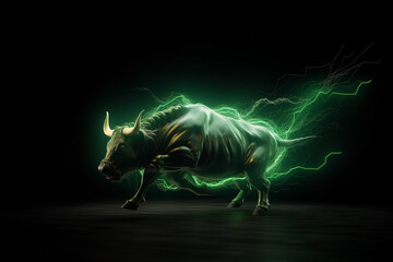 Fototapeta na wymiar bitcoin bull in gold and green colors abstract symbolic. Generative AI
