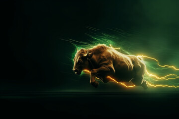 bitcoin bull in gold and green colors abstract symbolic. Generative AI