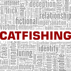 Catfishing word cloud conceptual design isolated on white background.