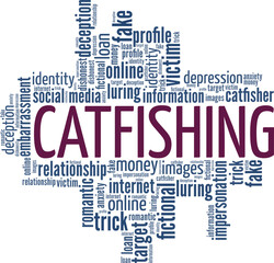 Fototapeta premium Catfishing word cloud conceptual design isolated on white background.