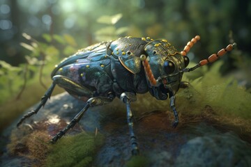A detailed illustration of an insect in its natural habitat, Generative AI