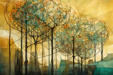 Abstrakcja kolorowa grafika drzewa Generative AI - obrazy, fototapety, plakaty
