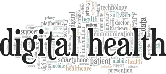Fototapeta premium Digital Health word cloud conceptual design isolated on white background.