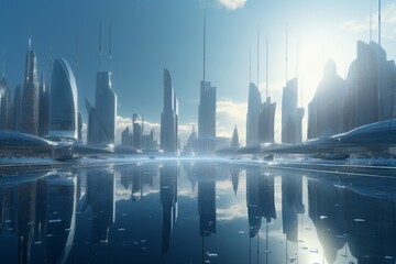 A futuristic cityscape with advanced renewable energy sources, such as geothermal or tidal power, Generative AI