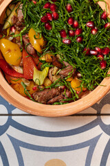 Lamb with vegetables and cilantro