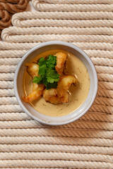 Tempura shrimp with cheese sauce