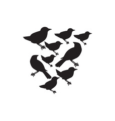  Standing flock of birds silhouette vector art.