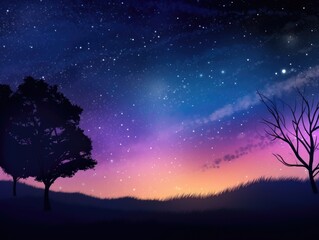 Obraz na płótnie Canvas Night sky stars milky way blue purple sky in starry night over mountains. Generative AI
