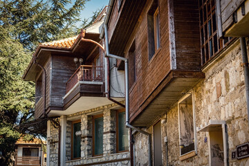 Nessebar old town street view, old stone and wooden houses in Nessebar, UNESCO Heritage site, Bulgaria
