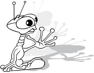 Drawing of a Funny Extraterrestrial with Big Hands and Rolled Eyes