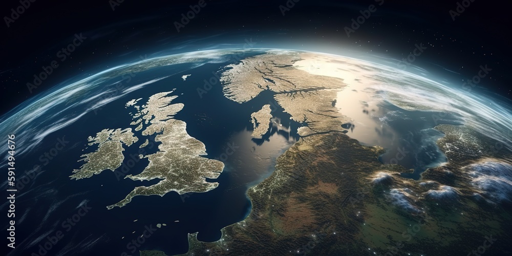 Poster View of the planet earth from space.Aerial view. Panoramic shot. Generative AI