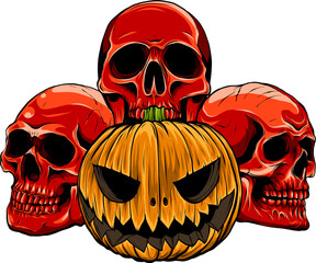 halloween pumpkins with piles of skulls very scary