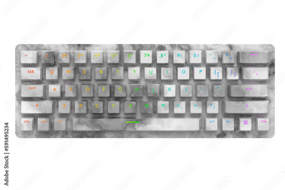 Poster realistic computer keyboard with black marble texture isolated on white