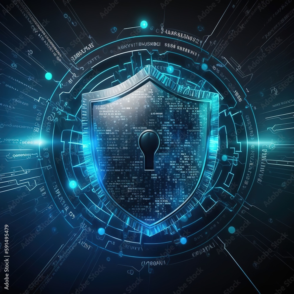 Poster cybersecurity and privacy concepts to protect data. lock icon and internet network security technolo