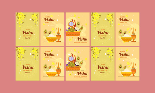 happy vishu day social media stories vector flat design set