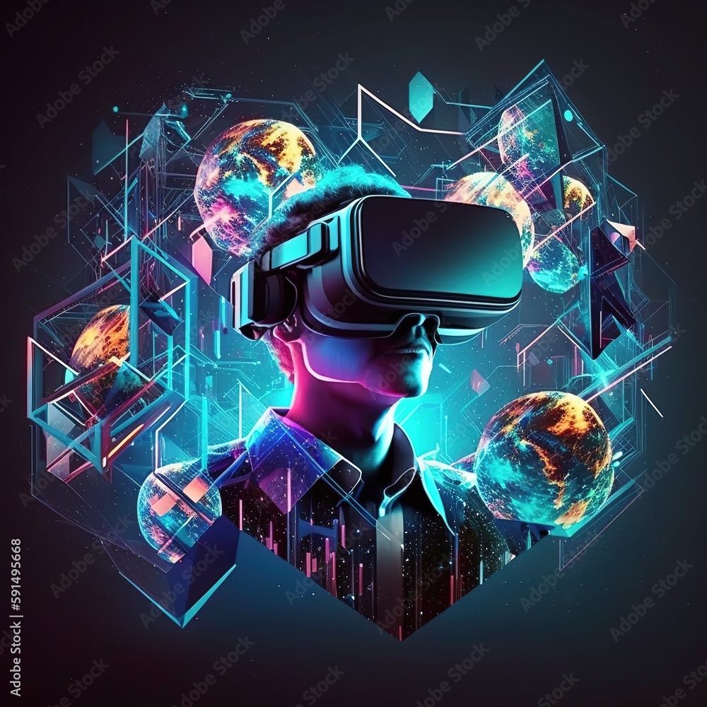 Poster concepts of the metaverse with blockchain technology. metaverse virtual digital technology business 