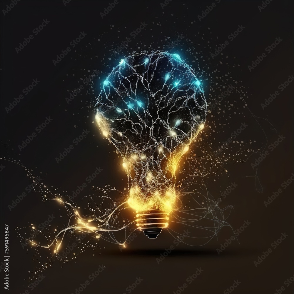 Poster illuminated light bulb with network connection line, idea, innovation and inspiration concept. gener
