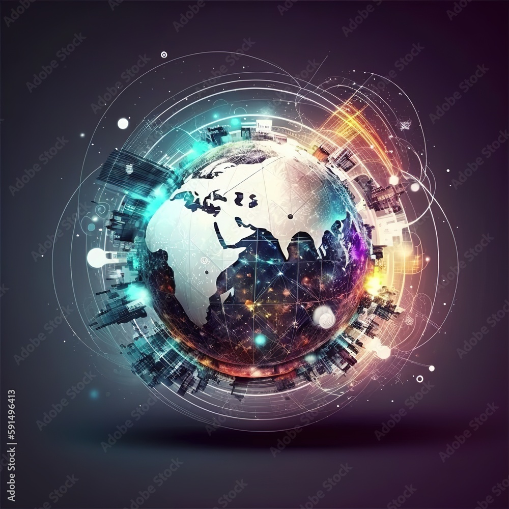 Poster abstract background with globe. technology smart city with network communication internet of thing. 