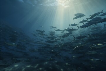 Fototapeta na wymiar A detailed illustration of a school of fish in the ocean, Generative AI