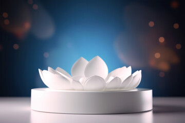 White cylinder pedestal podium in shape of lotus flower. Minimal scene for product display presentation. Generative AI