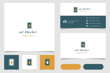 Ad blocker logo design with editable slogan. Branding book and business card template.