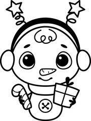 Cute Snowman Coloring Page Cartoon Illustration