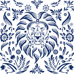 lion head mexican talavera mosaic illustration in vector format