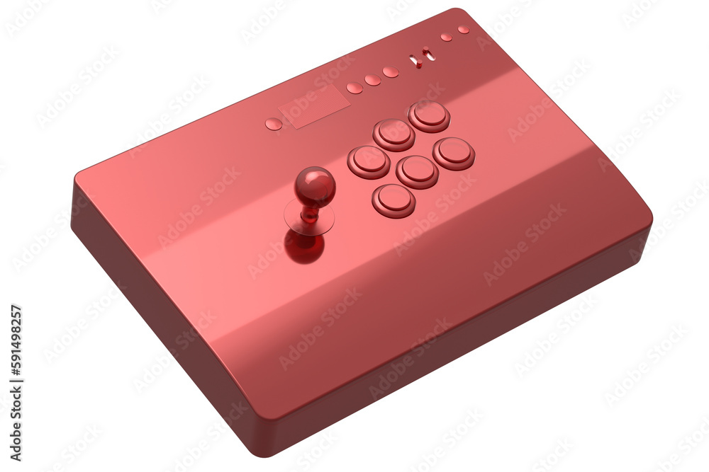 Poster vintage arcade stick with joystick with red chrome texture on white background