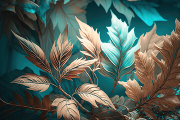 green with gold background. texture from the leaves of tropical trees. forest and nature. ai generative