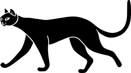 Illustration of walking black cat in drawing stencil style.