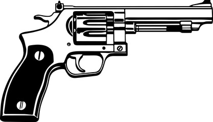 Illustration of revolver in drawing stencil style. - obrazy, fototapety, plakaty